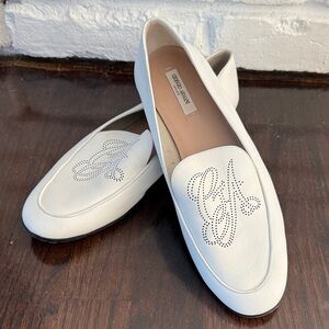 Georgia Armani  White Perforated Leather Flats 38.5